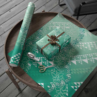 Hawaii Kapa Vintage Motifs Mix Plumeria Leis Wrapping Paper Jade Green LT7 - Polynesian Pride