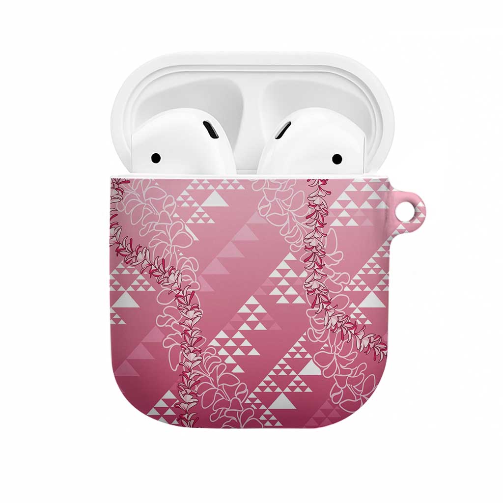 Hawaii Rose Pink Kapa AirPods Case Vintage 'Ohe Kāpala Motifs Mix Plumeria Leis LT7 Rose Pink - Polynesian Pride
