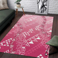 Hawaii Rose Pink Kapa Area Rug Vintage 'Ohe Kāpala Motifs Mix Plumeria Leis