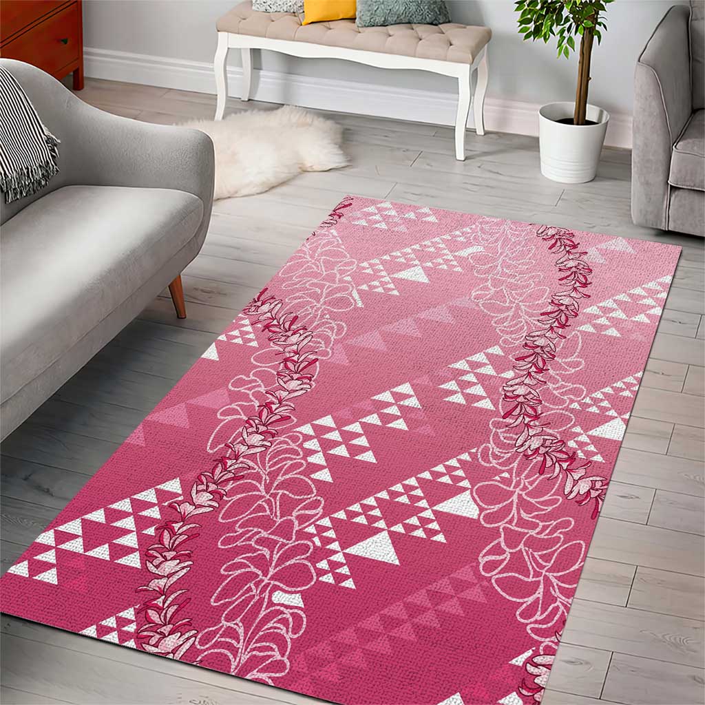 Hawaii Rose Pink Kapa Area Rug Vintage 'Ohe Kāpala Motifs Mix Plumeria Leis