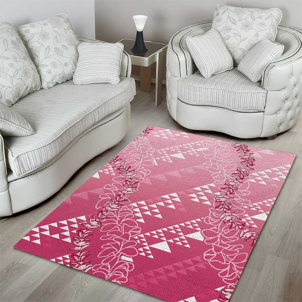 Hawaii Rose Pink Kapa Area Rug Vintage 'Ohe Kāpala Motifs Mix Plumeria Leis