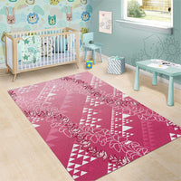 Hawaii Rose Pink Kapa Area Rug Vintage 'Ohe Kāpala Motifs Mix Plumeria Leis