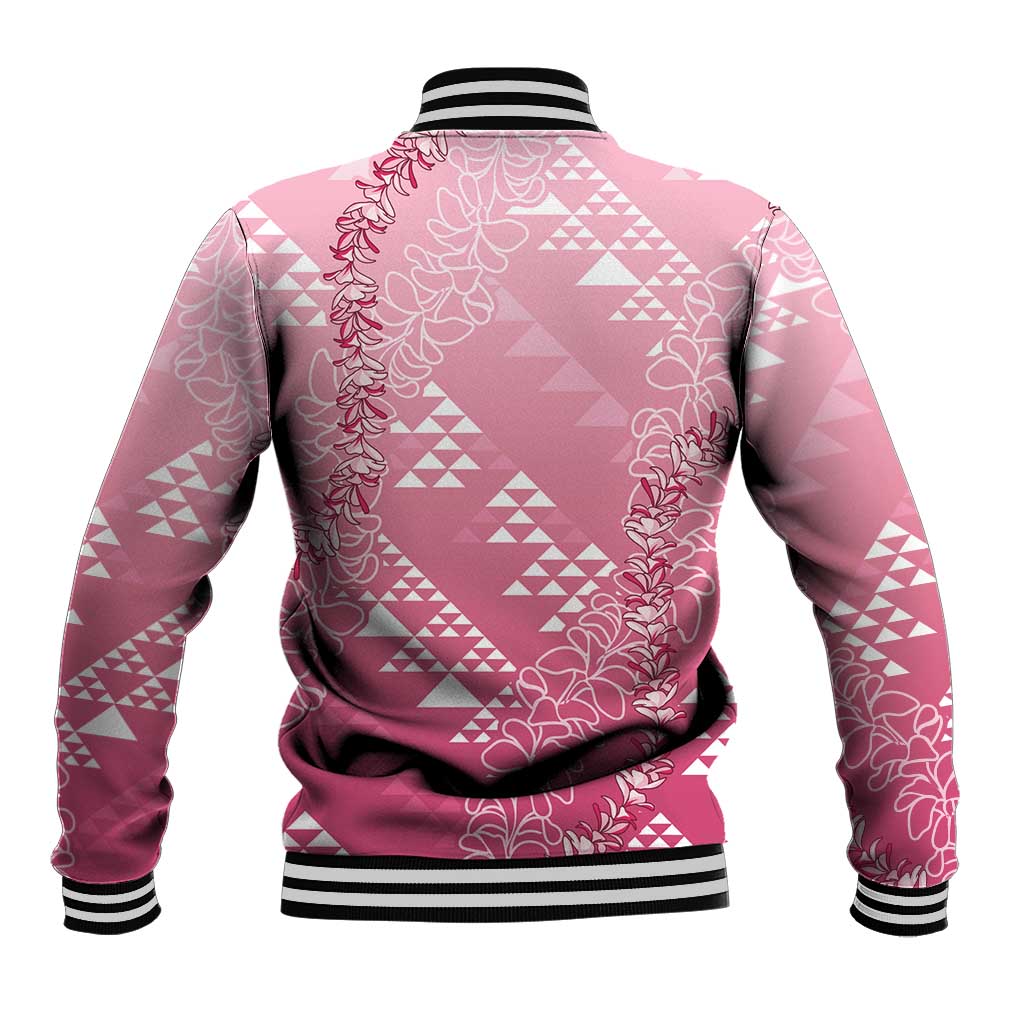 Hawaii Rose Pink Kapa Baseball Jacket Vintage 'Ohe Kāpala Motifs Mix Plumeria Leis LT7 - Polynesian Pride