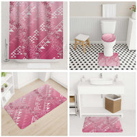 Hawaii Rose Pink Kapa Bathroom Set Vintage 'Ohe Kāpala Motifs Mix Plumeria Leis