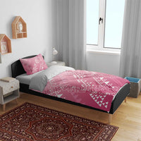 Hawaii Rose Pink Kapa Bedding Set Vintage 'Ohe Kāpala Motifs Mix Plumeria Leis