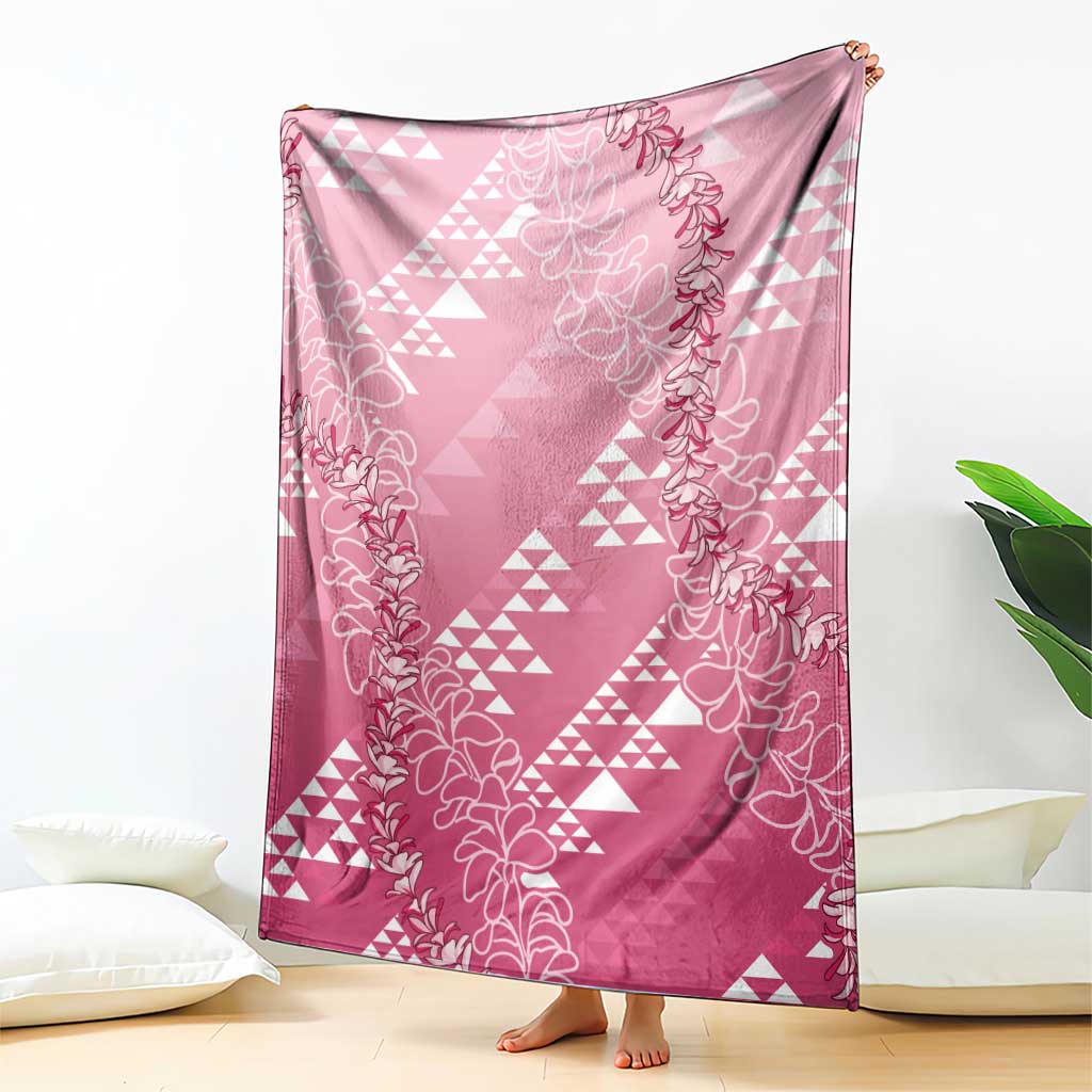 Hawaii Rose Pink Kapa Blanket Vintage 'Ohe Kāpala Motifs Mix Plumeria Leis LT7 - Polynesian Pride
