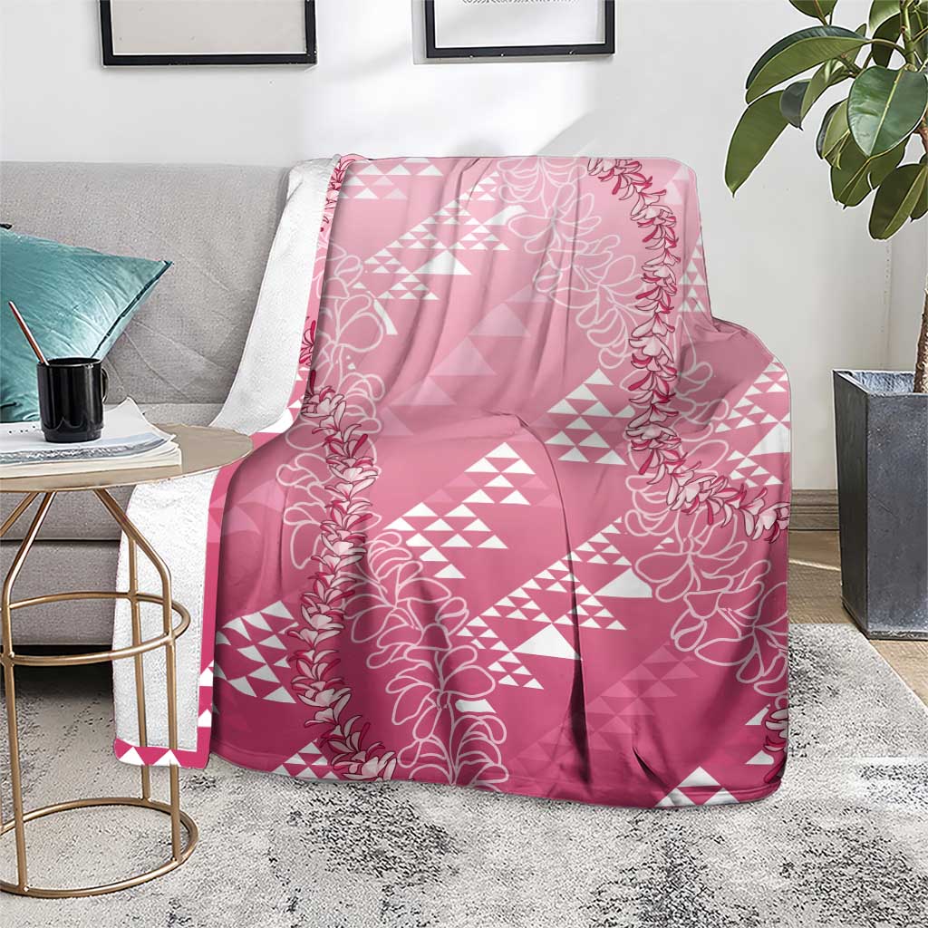 Hawaii Rose Pink Kapa Blanket Vintage 'Ohe Kāpala Motifs Mix Plumeria Leis LT7 - Polynesian Pride