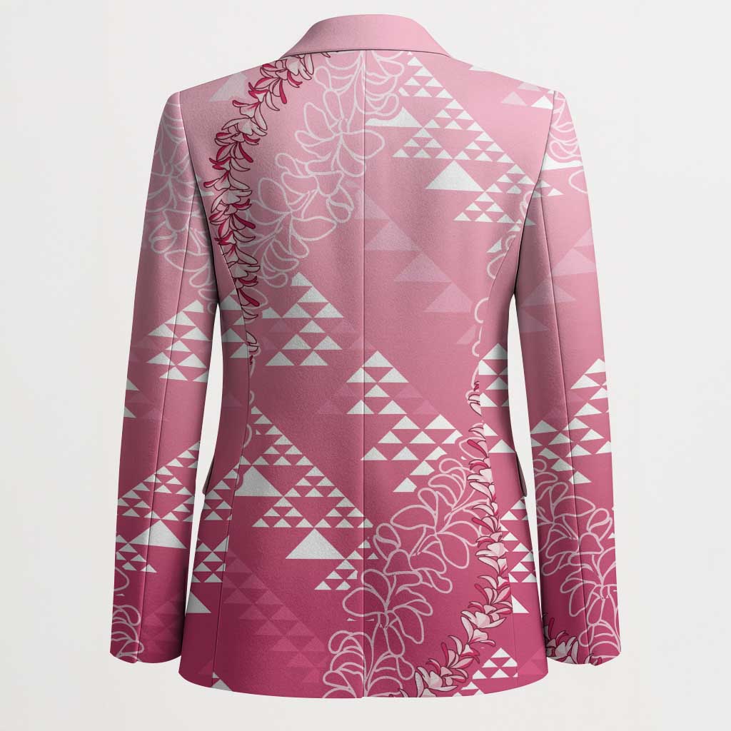 Hawaii Rose Pink Kapa Blazer Vintage 'Ohe Kāpala Motifs Mix Plumeria Leis LT7 - Polynesian Pride