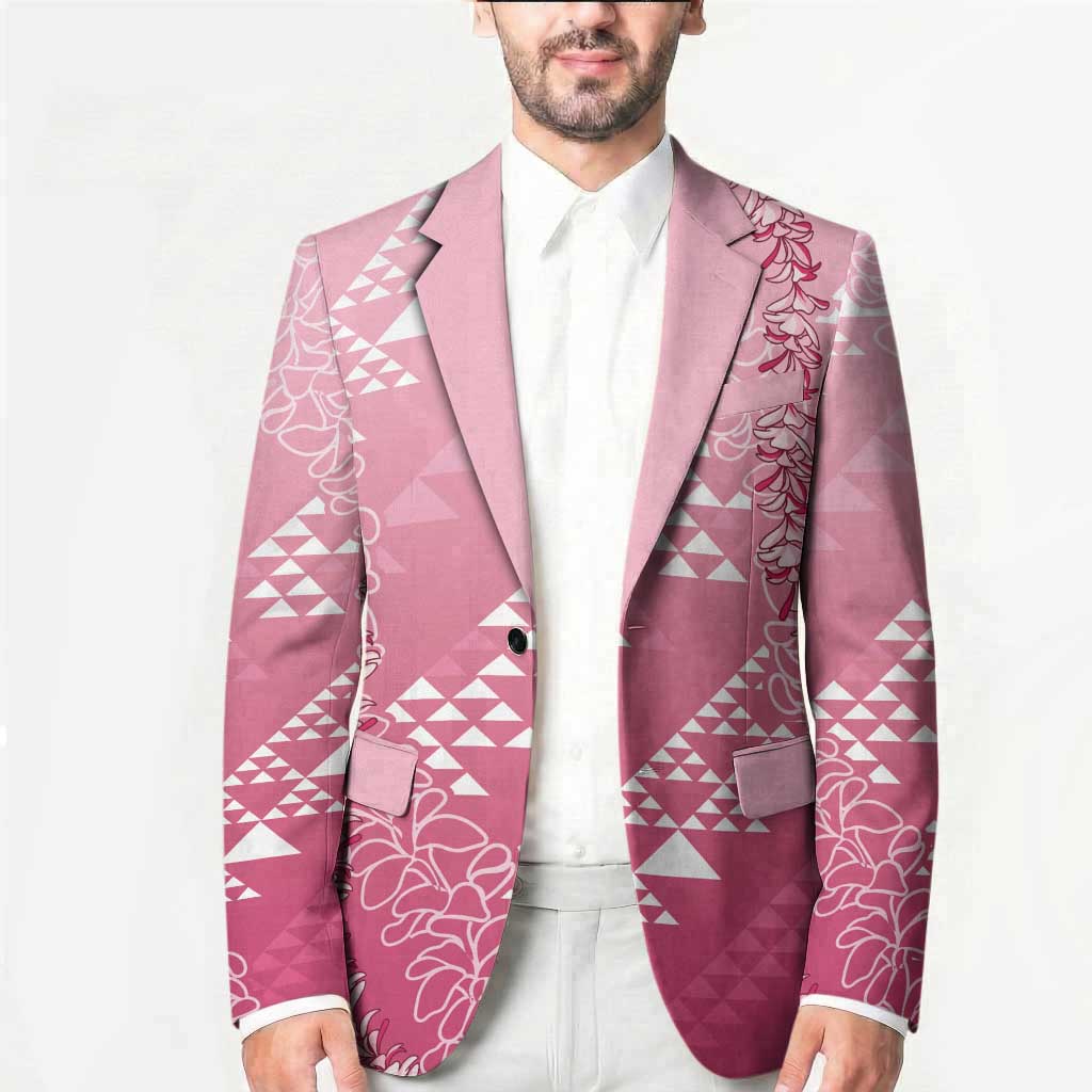 Hawaii Rose Pink Kapa Blazer Vintage 'Ohe Kāpala Motifs Mix Plumeria Leis LT7 - Polynesian Pride