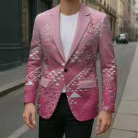 Hawaii Rose Pink Kapa Blazer Vintage 'Ohe Kāpala Motifs Mix Plumeria Leis LT7 - Polynesian Pride