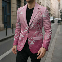 Hawaii Rose Pink Kapa Blazer Vintage 'Ohe Kāpala Motifs Mix Plumeria Leis LT7 - Polynesian Pride