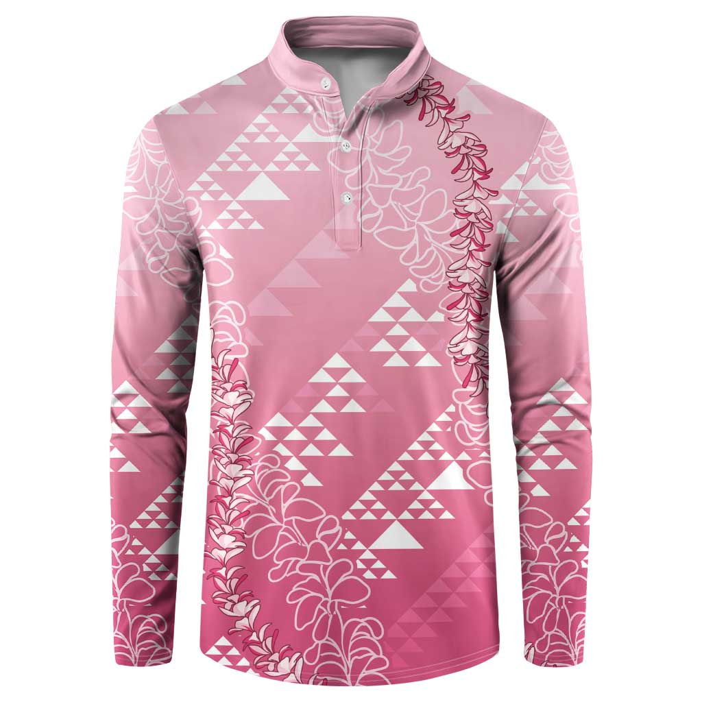 Hawaii Rose Pink Kapa Button Sweatshirt Vintage 'Ohe Kāpala Motifs Mix Plumeria Leis LT7 Rose Pink - Polynesian Pride