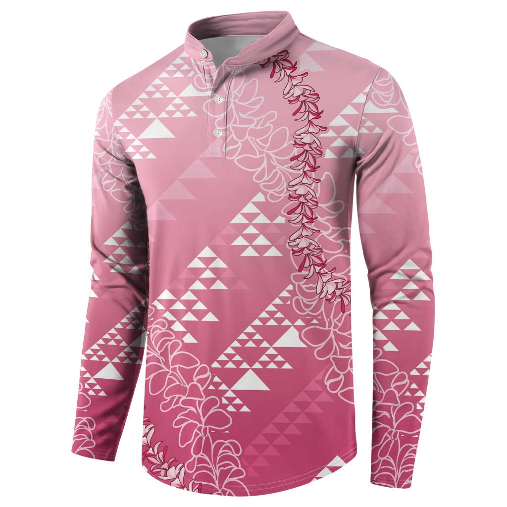 Hawaii Rose Pink Kapa Button Sweatshirt Vintage 'Ohe Kāpala Motifs Mix Plumeria Leis LT7 - Polynesian Pride
