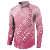 Hawaii Rose Pink Kapa Button Sweatshirt Vintage 'Ohe Kāpala Motifs Mix Plumeria Leis LT7 - Polynesian Pride
