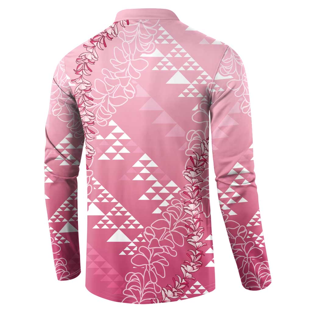 Hawaii Rose Pink Kapa Button Sweatshirt Vintage 'Ohe Kāpala Motifs Mix Plumeria Leis LT7 - Polynesian Pride
