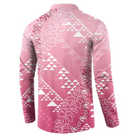 Hawaii Rose Pink Kapa Button Sweatshirt Vintage 'Ohe Kāpala Motifs Mix Plumeria Leis LT7 - Polynesian Pride