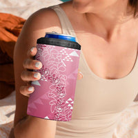 Hawaii Rose Pink Kapa 4 in 1 Can Cooler Tumbler Vintage 'Ohe Kāpala Motifs Mix Plumeria Leis