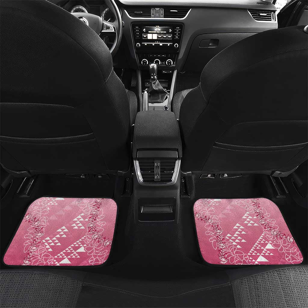 Hawaii Rose Pink Kapa Car Mats Vintage 'Ohe Kāpala Motifs Mix Plumeria Leis LT7 Set 2pcs - Back Rose Pink - Polynesian Pride