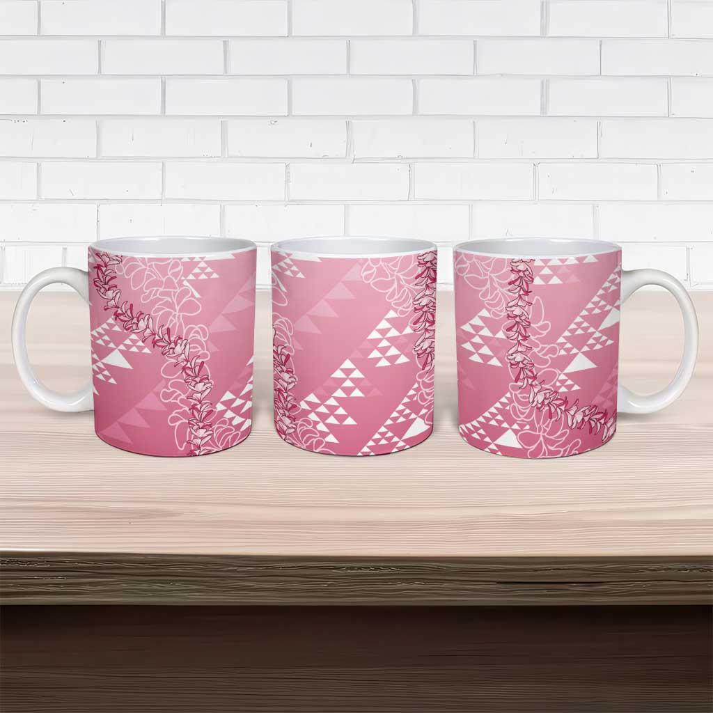 Hawaii Rose Pink Kapa Ceramic Mug Vintage 'Ohe Kāpala Motifs Mix Plumeria Leis LT7 - Polynesian Pride