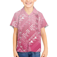 Hawaii Rose Pink Kapa Family Matching Long Sleeve Bodycon Dress and Hawaiian Shirt Vintage 'Ohe Kāpala Motifs Mix Plumeria Leis