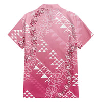 Hawaii Rose Pink Kapa Family Matching Off Shoulder Short Dress and Hawaiian Shirt Vintage 'Ohe Kāpala Motifs Mix Plumeria Leis