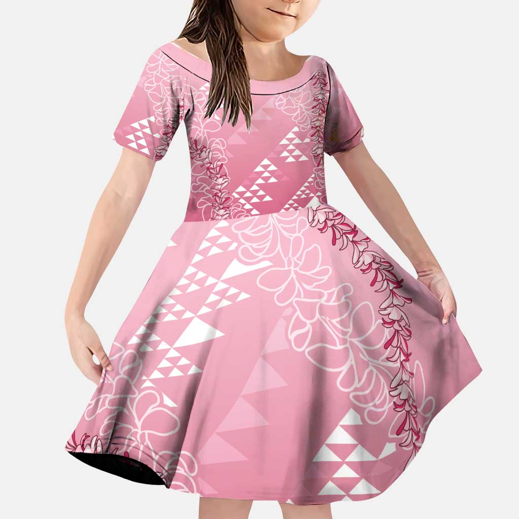 Hawaii Rose Pink Kapa Family Matching Short Sleeve Bodycon Dress and Hawaiian Shirt Vintage 'Ohe Kāpala Motifs Mix Plumeria Leis