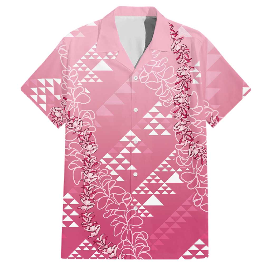 Hawaii Rose Pink Kapa Family Matching Summer Maxi Dress and Hawaiian Shirt Vintage 'Ohe Kāpala Motifs Mix Plumeria Leis