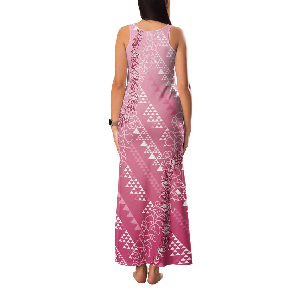 Hawaii Rose Pink Kapa Family Matching Tank Maxi Dress and Hawaiian Shirt Vintage 'Ohe Kāpala Motifs Mix Plumeria Leis