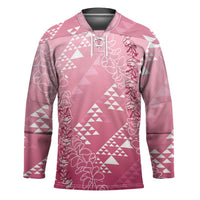 Hawaii Rose Pink Kapa Hockey Jersey Vintage 'Ohe Kāpala Motifs Mix Plumeria Leis