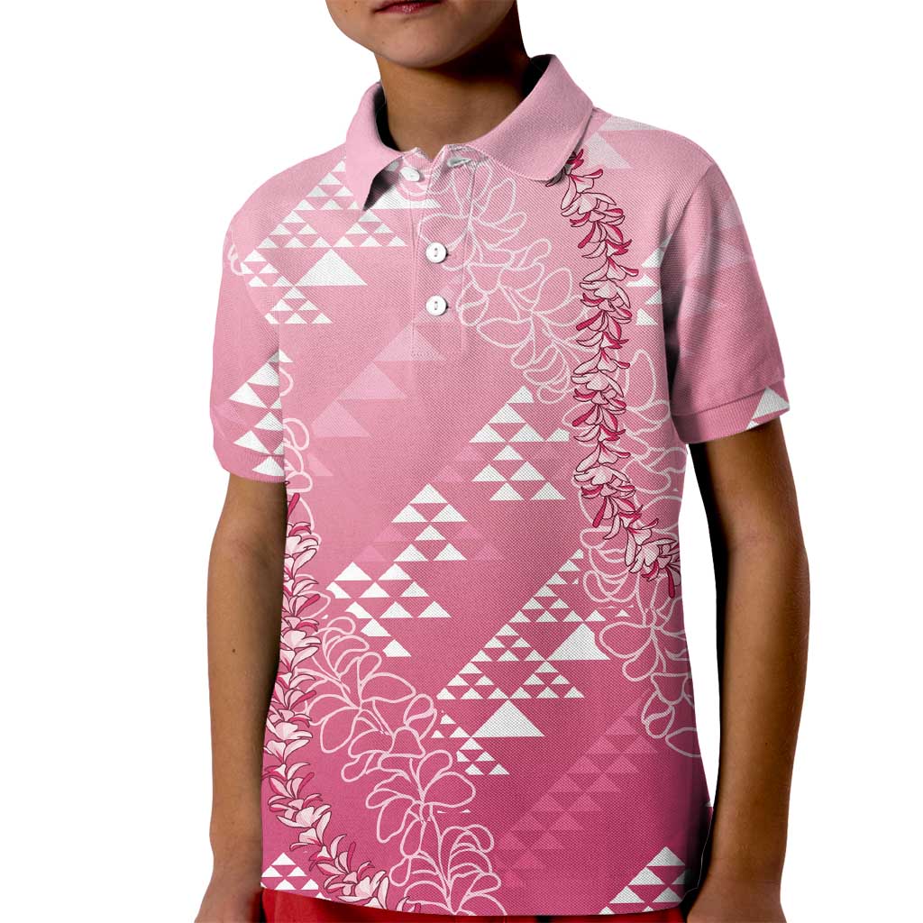 Hawaii Rose Pink Kapa Kid Polo Shirt Vintage 'Ohe Kāpala Motifs Mix Plumeria Leis LT7 Kid Rose Pink - Polynesian Pride