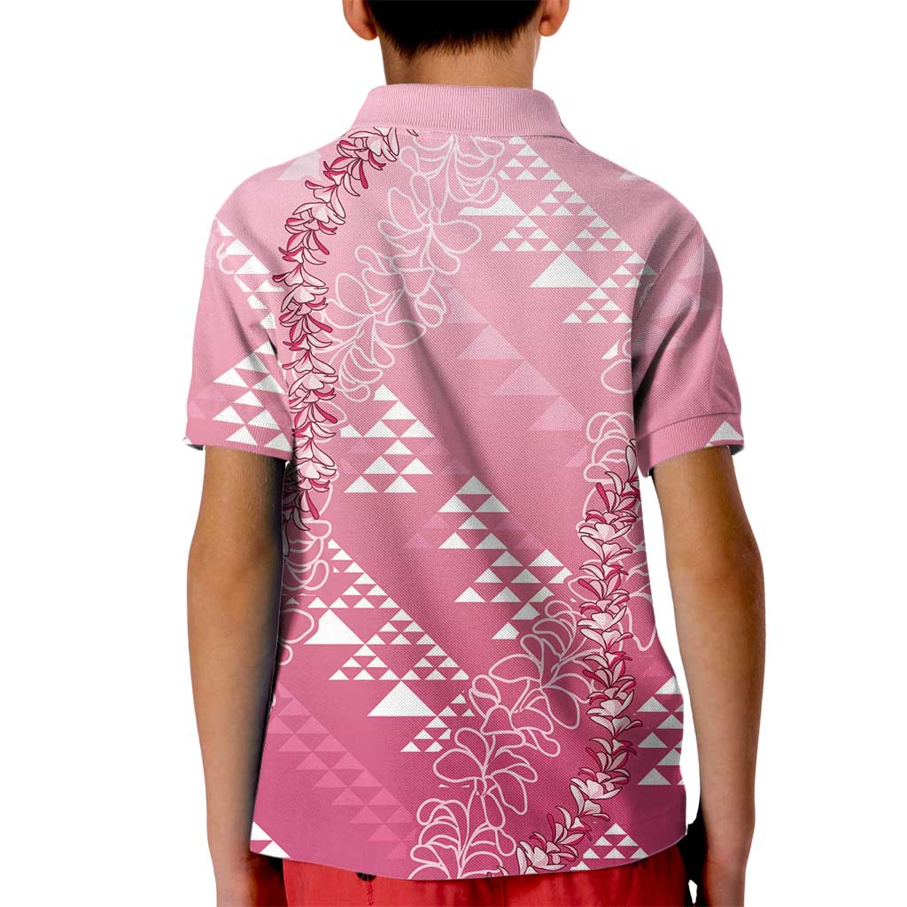 Hawaii Rose Pink Kapa Kid Polo Shirt Vintage 'Ohe Kāpala Motifs Mix Plumeria Leis