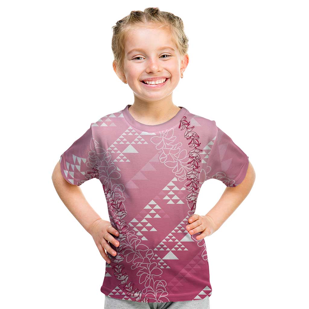 Hawaii Rose Pink Kapa Kid T Shirt Vintage 'Ohe Kāpala Motifs Mix Plumeria Leis LT7 Rose Pink - Polynesian Pride
