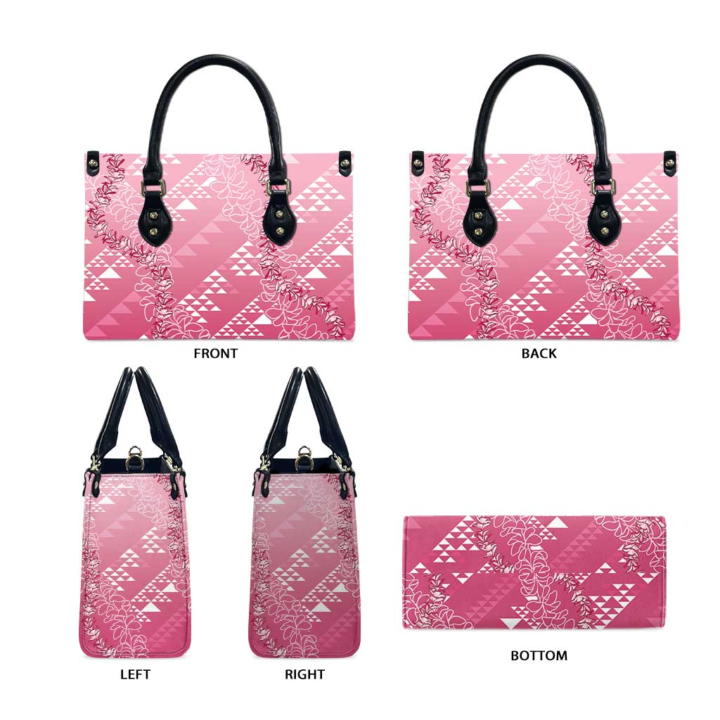Hawaii Rose Pink Kapa Leather Bag Vintage 'Ohe Kāpala Motifs Mix Plumeria Leis