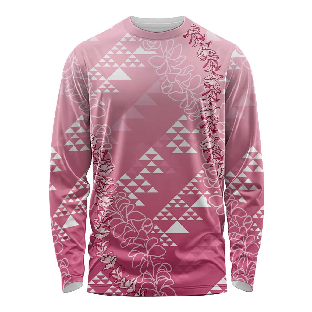 Hawaii Rose Pink Kapa Long Sleeve Shirt Vintage 'Ohe Kāpala Motifs Mix Plumeria Leis LT7 Unisex Rose Pink - Polynesian Pride