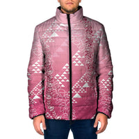 Hawaii Rose Pink Kapa Padded Jacket Vintage 'Ohe Kāpala Motifs Mix Plumeria Leis