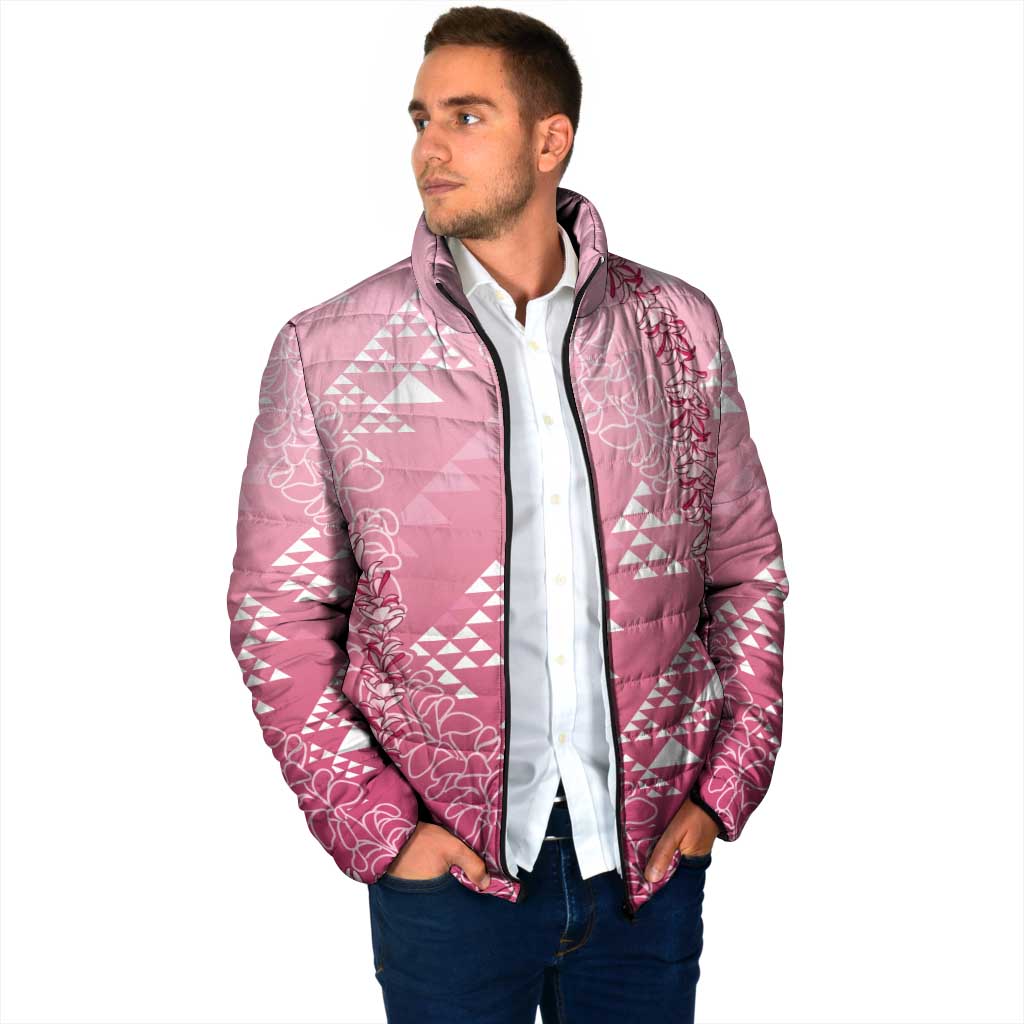 Hawaii Rose Pink Kapa Padded Jacket Vintage 'Ohe Kāpala Motifs Mix Plumeria Leis