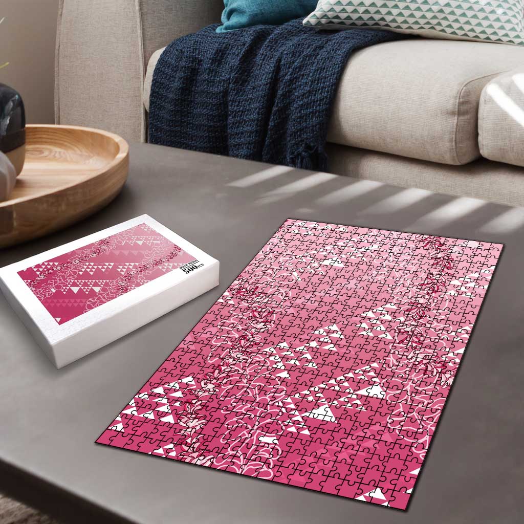 Hawaii Rose Pink Kapa Puzzle Vintage 'Ohe Kāpala Motifs Mix Plumeria Leis LT7 - Polynesian Pride
