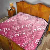 Hawaii Rose Pink Kapa Quilt Vintage 'Ohe Kāpala Motifs Mix Plumeria Leis