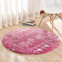 Hawaii Rose Pink Kapa Round Carpet Vintage 'Ohe Kāpala Motifs Mix Plumeria Leis LT7 - Polynesian Pride