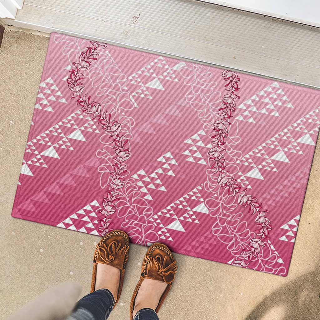 Hawaii Rose Pink Kapa Rubber Doormat Vintage 'Ohe Kāpala Motifs Mix Plumeria Leis LT7 - Polynesian Pride