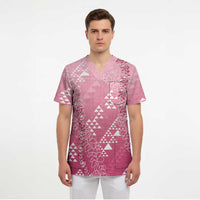 Hawaii Rose Pink Kapa Scrub Top Vintage 'Ohe Kāpala Motifs Mix Plumeria Leis LT7 - Polynesian Pride