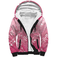 Hawaii Rose Pink Kapa Sherpa Hoodie Vintage 'Ohe Kāpala Motifs Mix Plumeria Leis
