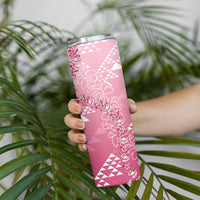 Hawaii Rose Pink Kapa Skinny Tumbler Vintage 'Ohe Kāpala Motifs Mix Plumeria Leis