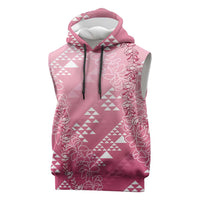 Hawaii Rose Pink Kapa Sleeveless Hoodie Vintage 'Ohe Kāpala Motifs Mix Plumeria Leis