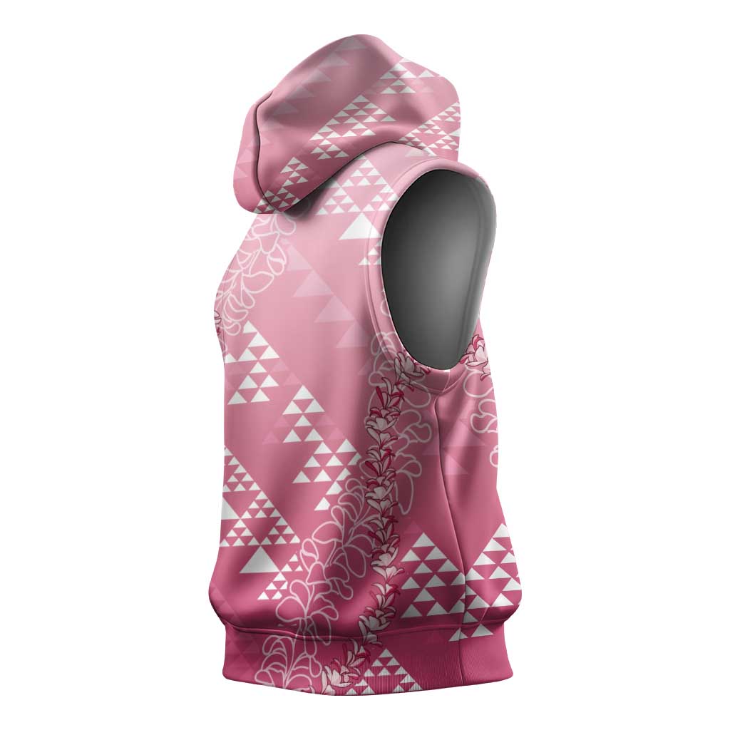 Hawaii Rose Pink Kapa Sleeveless Hoodie Vintage 'Ohe Kāpala Motifs Mix Plumeria Leis