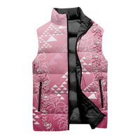 Hawaii Rose Pink Kapa Sleeveless Puffer Jacket Vintage 'Ohe Kāpala Motifs Mix Plumeria Leis