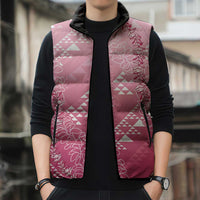 Hawaii Rose Pink Kapa Sleeveless Puffer Jacket Vintage 'Ohe Kāpala Motifs Mix Plumeria Leis
