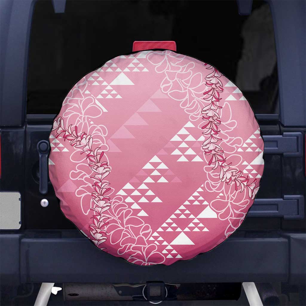 Hawaii Rose Pink Kapa Spare Tire Cover Vintage 'Ohe Kāpala Motifs Mix Plumeria Leis