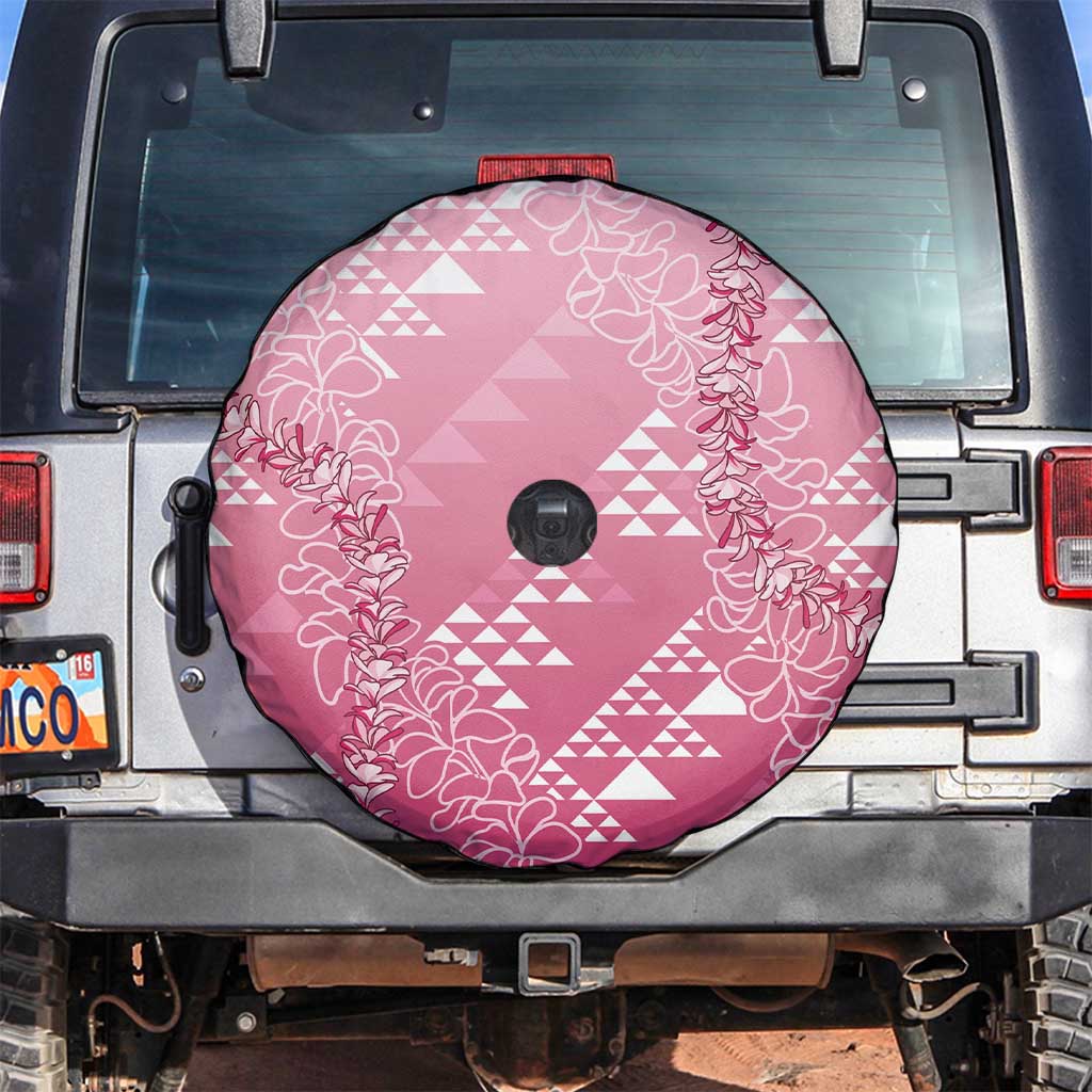 Hawaii Rose Pink Kapa Spare Tire Cover Vintage 'Ohe Kāpala Motifs Mix Plumeria Leis