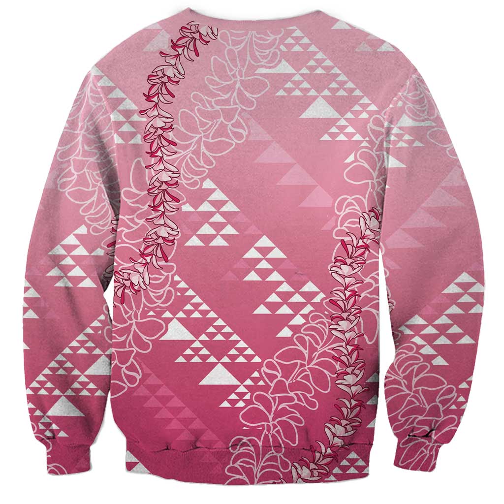 Hawaii Rose Pink Kapa Sweatshirt Vintage 'Ohe Kāpala Motifs Mix Plumeria Leis LT7 - Polynesian Pride